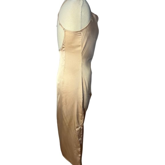 SHEIN Dress Petite Large Tan Sheath Midi adj Straps Zip Scoop Neck - Picture 15 of 15